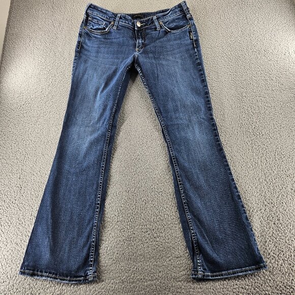 Silver Jeans Womens 33x31 Blue Suki Slim Boot Denim Stretch Embroidered Distress - Picture 1 of 16